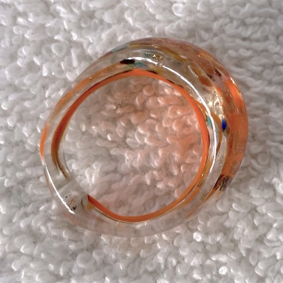 Vintage Art Glass Handmade Orange Gold Red Band Ring - Picture 7 of 11